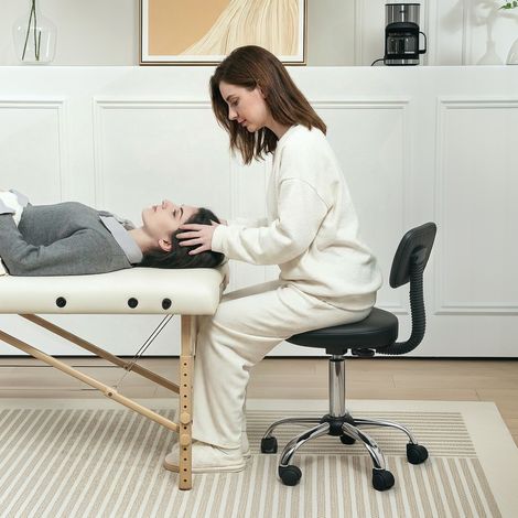 Tabouret pivotant avec dossier et roulettes, chaise réglable pour salons de beauté et studios de tatouage, 46 x 51 x 78-93 cm (1/5)