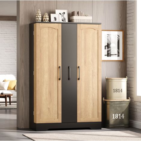 Meuble de cuisine haut noir et bois, MDF, 120 x 78 x 35 cm DESVIAE (1/5)