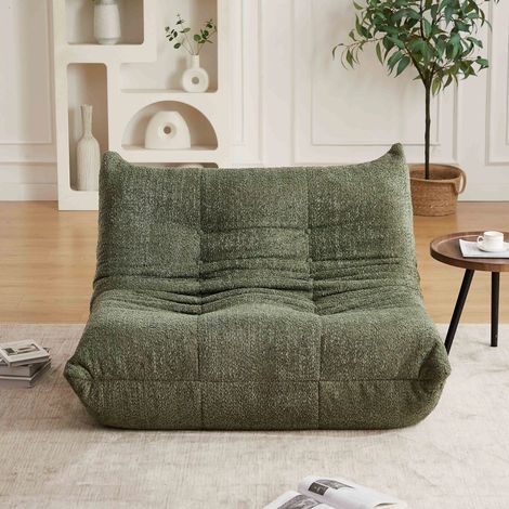 Chenille Togo Two-seater Sofa,Boden-Loungesessel, Armloser Akzentstuhl,Sitzsack Sofa, Togo Stil Kamin Lounge Stuhl mit Memory Schaum,Bequemer Bodensofa für Wohnzimmer,Schlafzimmer,Gaming und Büro(grün