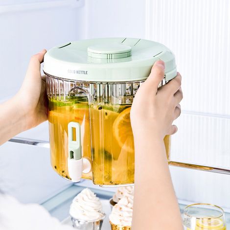Distributeur De Boissons - 4 L - Bocal En Verre Avec Robinet En Acier Inoxydable - Pour Réfrigérateur - Usage Intérieur Et Extérieur - 1 Pièce (1/5)
