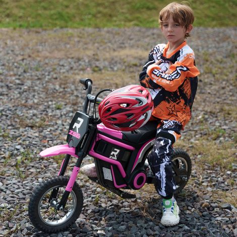 Moto électrique pour enfants, 24 V, avec klaxon, phare, poignée d'accélérateur, vitesse de 8 à 16 km/h, 8 à 12 ans, rose.