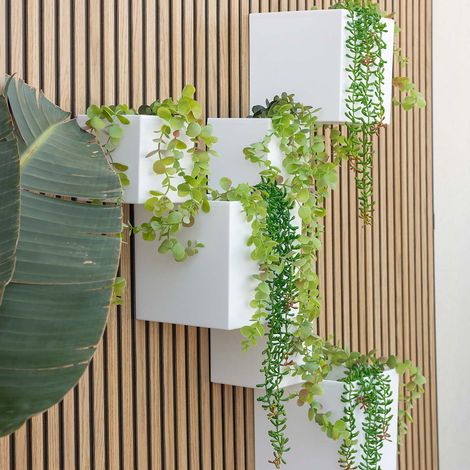 Jardinera decorativa cuadrada de pared WALLY. Medidas 18x18x18 cm. Fabricado en España