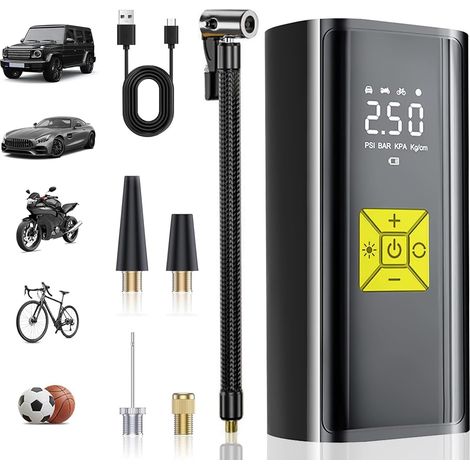 Compresor de aire portátil, mini compresor de aire portátil de 4000 mAh, bomba de 150 PSI para bicicletas con pantalla digital y luces LED, recargable para coches, bicicletas, motocicletas, patinetes (1/5)