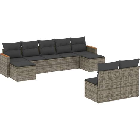 Maison Exclusive - 9-tlg. Garten-Sofagarnitur mit Kissen Grau Pol