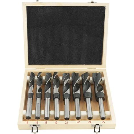 Lot de 8 Forets Hélicoïdaux HSS, Meche Metal Foret Acier, Jeu de Forets HSS à Tige, Coffrets de Forets Traités à la Chaleur 14mm 16mm 18mm 19mm 21mm 22mm 24mm 25mm (1/4)