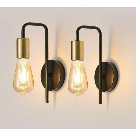 Applique Murale Vintage 2 Pack, Lampe Murale Intérieur Industrielle, Spot Mural Fer Rétro pour Chambre Couloir Bar, E27, IP20, Noir, Sans Ampoule [Classe énergétique E] (1/4)