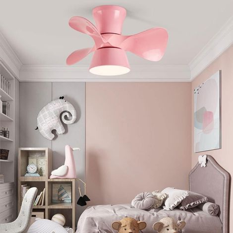 Ventilateur de plafond 55cm avec lumière et télécommande, Ventilateur de plafond LED à intensité variable, 6 vitesses, minuterie, 3 lames, Rose