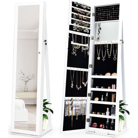 Grande capacité, gardez vos bijoux bien organisés avec cette armoire à bijoux miroir pour chambre et maquillage (1/5)