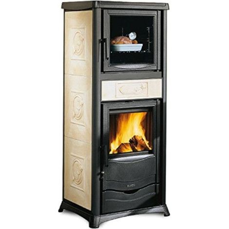 Estufa de leña Rossella Plus Forno EVO Liberty Bordeaux – 9,1 kW – La Nordica – Elegancia y funcionalidad para espacios amplios (1/2)
