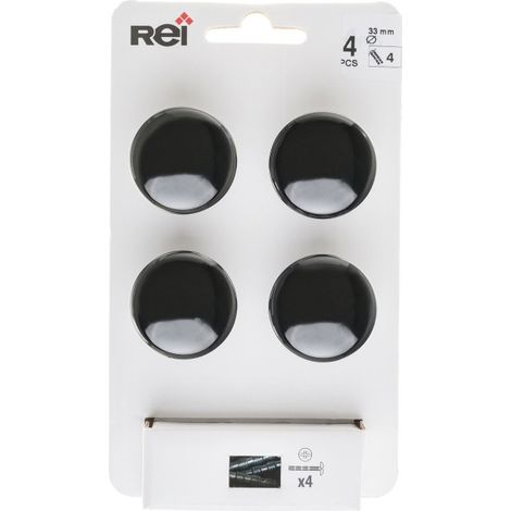 Blister mit 4 runden Möbelknöpfen aus schwarz lackiertem Zamak Mod.756 ø33mm REI (1/3)