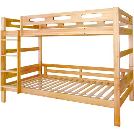 Lit superposé enfant et adolescent 90x200 cm en pin et MDF naturel, convertible en 2 lits simples (1/5)