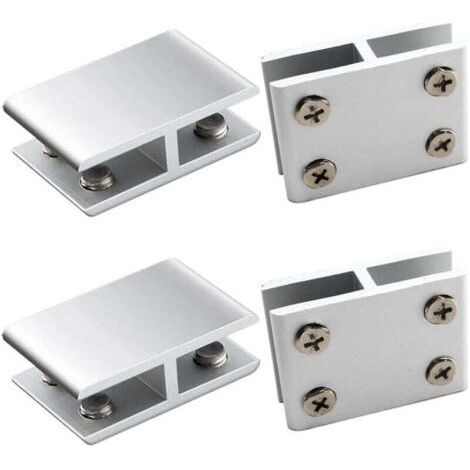 Set mit 4 Glasklemmen, Glasclips aus Aluminiumlegierung zur Befestigung von Glas an beiden Seiten von Duschtischen und -wänden, verstellbare Glasklemme für 10-12 mm Dicke, 180 Grad (1/4)
