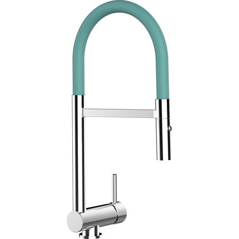 Rubinetto abbattibile miscelatore lavello fontana cucina VIZIO canna abbattibile 6 cm per sottofinestra - canna turchese movibile e doccia due getti staccabile (1/5)