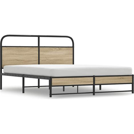 Maison Exclusive - Metallbett ohne Matratze Räuchereiche 160x200