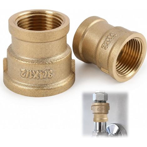 Lot de 2 réducteurs de manchon en laiton 3/4" filetage femelle x 1/2" filetage femelle IG 3/4" et IG 1/2" pour tuyaux d'eau potable (1/5)