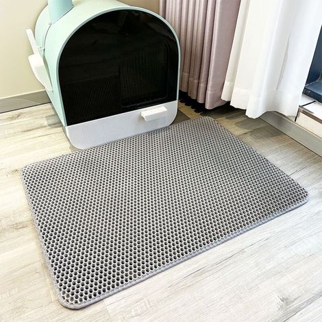 Tapis de litière pour chat gris 3030CM1 EVA double couche nid d'abeille tapis de piège à litière pour chat tapis de litière pour chat antidérapant (1/4)