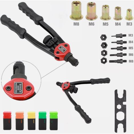 1 Kit pistolet à riveter, écrous à sertir M3-M8, outil filetage métrique SAE, poignée renforcée, usage atelier (1/5)