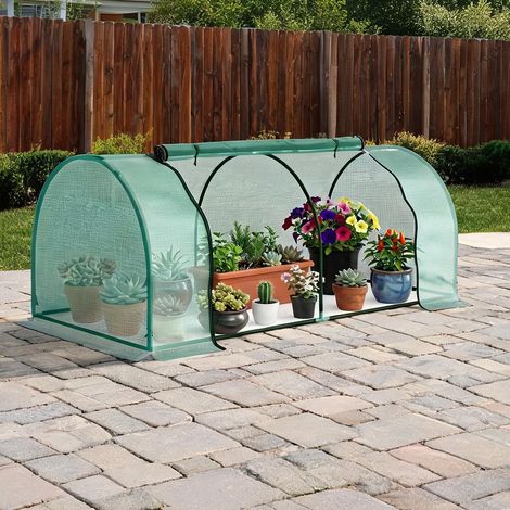 Serre de jardin coloris vert en plastique acier 200 x 100 x 80 cm (1/5)