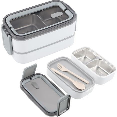 Acier inoxydable Bento Lunchbox 2 niveaux auslaufsicher, blanc (1/5)