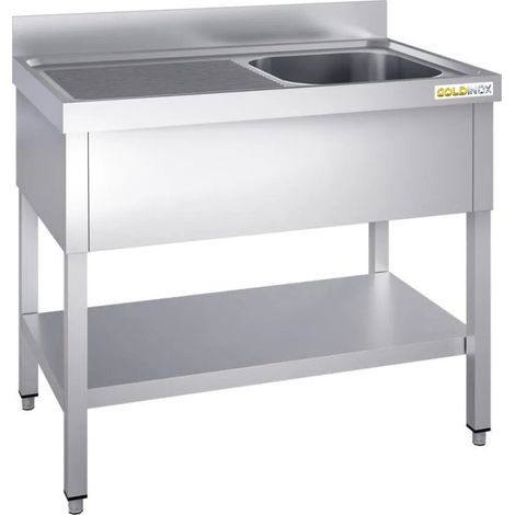 Plonge inox 1200x600mm avec 1 bac à droite et égouttoir à gauche PREMIUM - GOLDINOX (1/4)