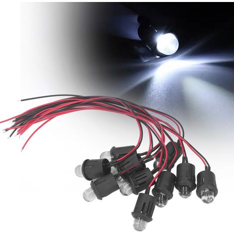 Lot de 10 LED 12V 10mm + câble étanche, ampoule LED transparente ultra-lumineuse à courant constant, diode lumineuse blanche (1/5)