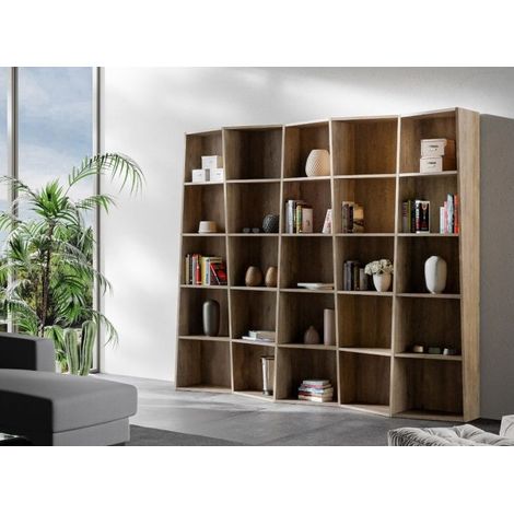 Bibliothèque bois noyer déstructurée Brika 227 cm (1/5)