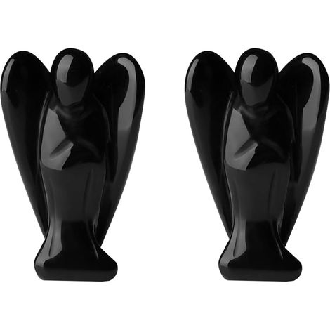 2 Figurine, Pierre Naturelle, Quartz Améthyste Obsidienne, Décoration Bureau Cadeau