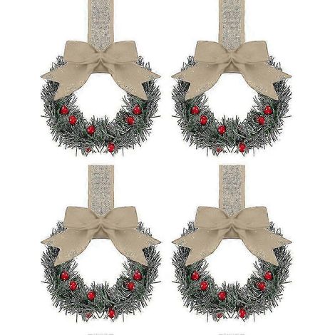 Lot de 4 mini couronnes de Noël avec ruban et nœud, à décorer avec un meuble. (1/5)