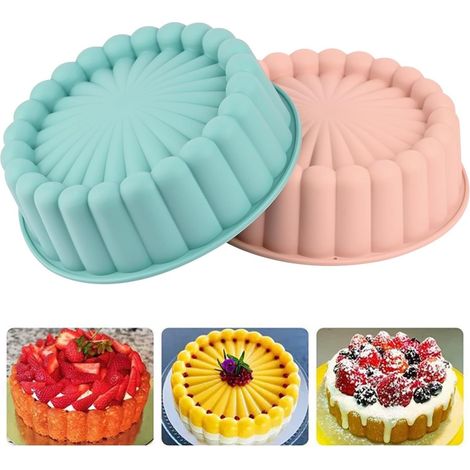 2PCS Charlotte Cake Mold, 8 Inch Silicone Charlotte Cake Pan, Silicone Baking Molds, Baking Pastry Molds for Cake, Jello, Gelatin, Bread (Pink+Blue) (1/5)