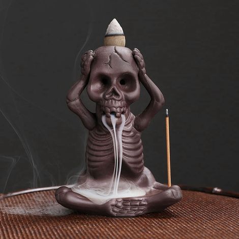 Brûleur D'Encens À Flux Arrière - Cendrier En Céramique Forme De Crâne - Pour Cônes D'Encens À Effet Cascade - 11.5 x 8.7 x 6 cm (1/3)