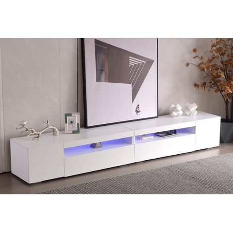 Meuble tv contemporain 240cm, design blanc moderne avec panneau lumineux et éclairage led meuble tv avec rangement (1/5)