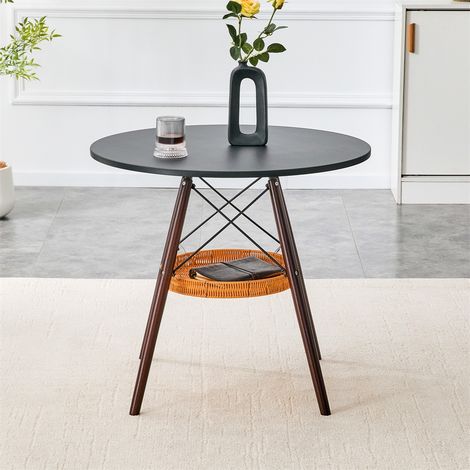 Table à Manger Ronde avec Étagère Suspendue - Ø80x71.5cm - Cuisine Style Scandinave en Bois Massif MDF - Noyer et Noir (1/5)