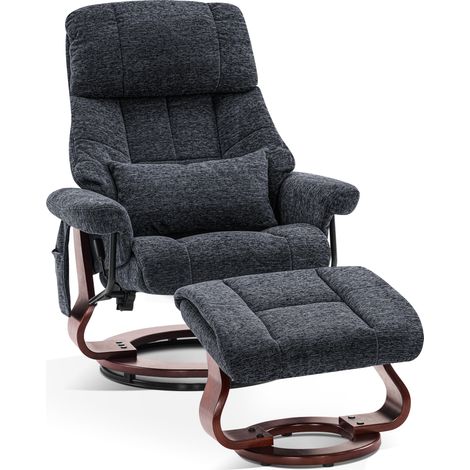 M MCombo Relaxsessel mit Hocker 9066, Drehbare Fernsehsessel mit Liegefunktion, Moderner TV-Sessel Stuhl für Wohnzimmer, mit Kissen & Seitentasche, ohne Massagefunktion, Stoff