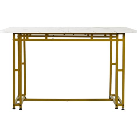 Table à manger moderne 120x70 cm avec plateau MDF et pieds métalliques dorés (1/5)