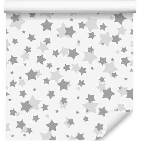 Papel pintado de estrellas en tonos grises para salón y dormitorio, 50x1000 cm. (1/5)