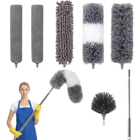 Plumeau extensible pour nettoyage et espace - Outil de nettoyage en microfibre pliable et lavable pour plafonds hauts, ventilateurs, stores, voitures et meubles