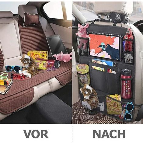Organisateur Voiture Enfant,Rangement Voiture Auto Accessoire Voiture Interieur,Support pour Tablette Transparent 10 poches,Noir (1/4)