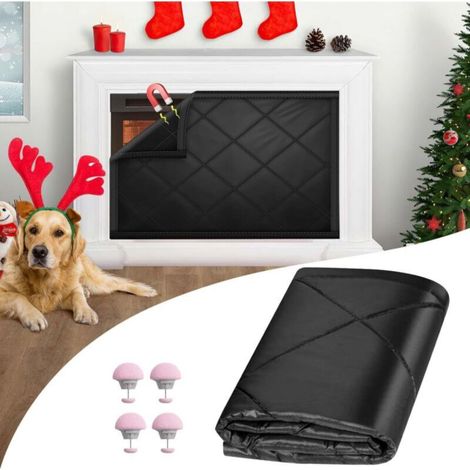 Black fireplace mantel, 73100cm, magnetic, thick fireplace cover, windproof and thermally insulating, fireplace protection. (1/5)