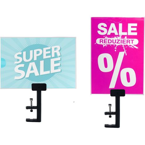 2 Pièces Supports de Panneau avec Cadre en Acrylique de 21 x 29,7 cm, Pince Rotative Double pour Cintres, Tubes, Étiquettes de Prix Réutilisables pour Magasin de Vêtements (Noir) (1/5)