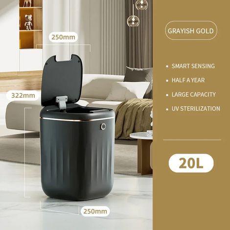 Poubelle intelligente à capteur (20 L, noire, version à piles), sans contact, pour cuisine et salle de bain (1/5)