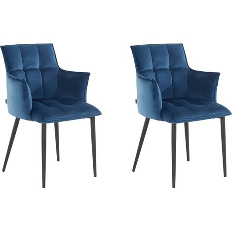 Lot de 2 chaises de salle à manger rembourrées en velours bleu