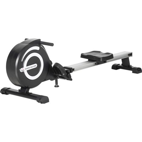 Rameur pliable frein magnétique 8 niveaux résistance, glissière aluminium, écran LCD, acier alu ABS noir argent
