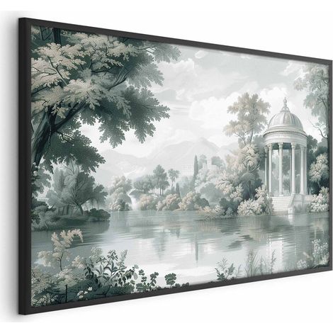 Poster – Landschaft mit Park und See in Retro-Grüntönen (1/4)