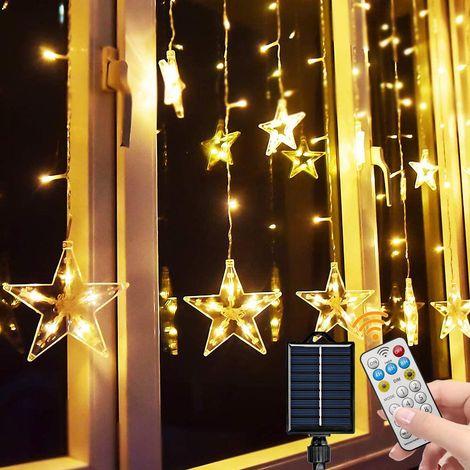 Guirlande lumineuse solaire blanc chaud, guirlande lumineuse rideau d'étoiles à 126 lumières-AquaForge