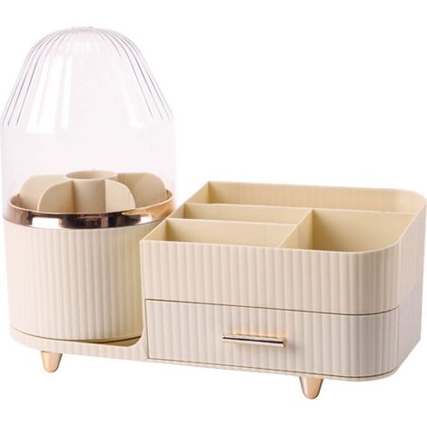 Drehbarer Make-up-Pinselhalter mit Schublade, Make-up-Organizer für die Arbeitsplatte, große Make-up-Aufbewahrung, Aufbewahrung für Hautpflegeprodukte für Schminktisch, Büro, Badezimmer