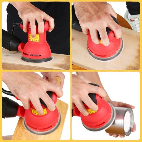 Ponceuse orbitale, 125 mm (5 pouces), 12 600 tr/min, 12 disques abrasifs aléatoires, collecteur de poussière efficace, idéale pour le bricolage, le ponçage et la finition du bois (rouge). (1/5)