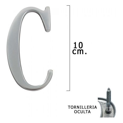 Lettera "C" in metallo Argento Opaco 10 cm. con Viti Nascoste (Blister 1 Pezzo) (1/2)