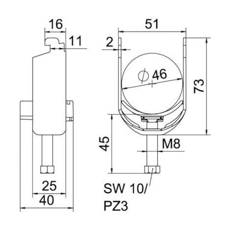 OBO Bettermann Abrazadera de estribo 2056 40-46mm Acero cincado en caliente, 1187238