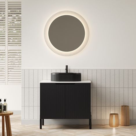 Meuble vasque 76 cm style romantique français, noir, avec vasque ovale en céramique et 2 portes (1/5)