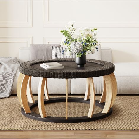 Tavolino da salotto fisso 90x90x43 cm in legno e MDF nero e marrone FloraGrace (1/5)